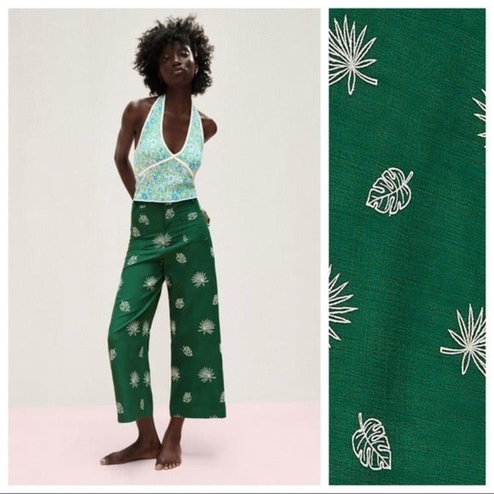 Zara Green Embroidered Culottes